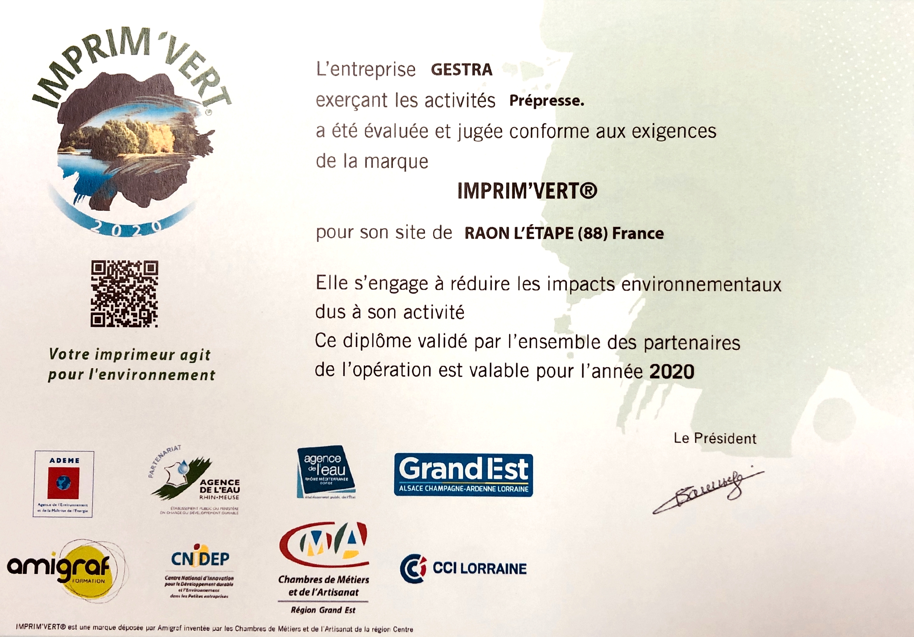 GESTRA est certifié Imprim'Vert 2020